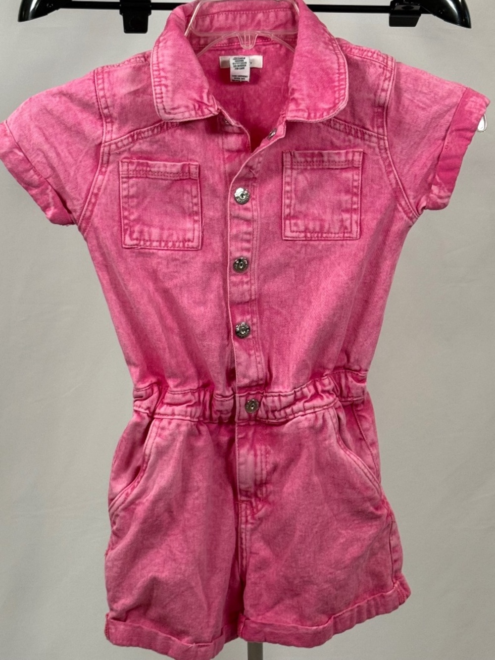 Olivia Kay Girls Pink Acid Wash Denim Romper Size 8 Barbiecore